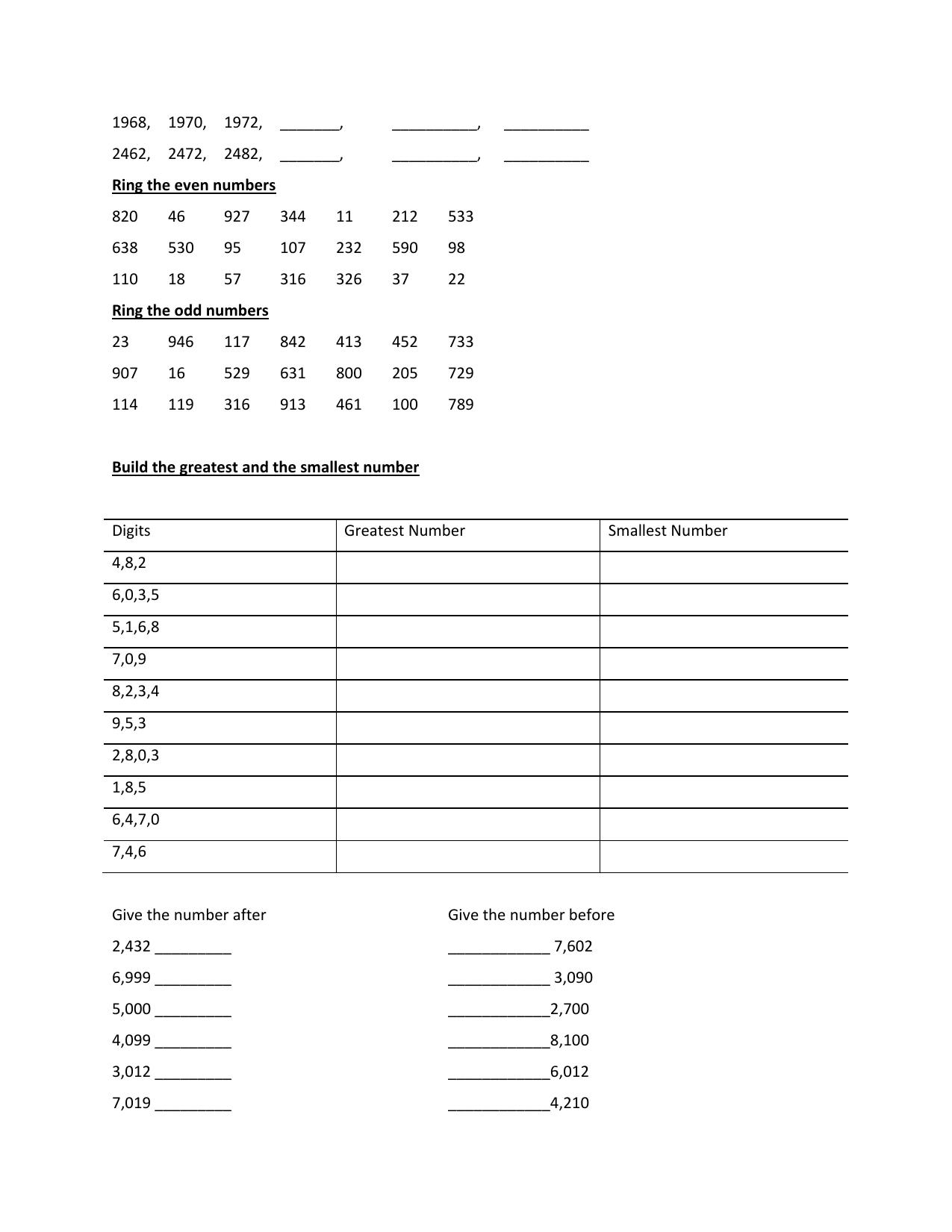 Worksheet for Class 3 Mathematics Place value Assignment II - Page 7