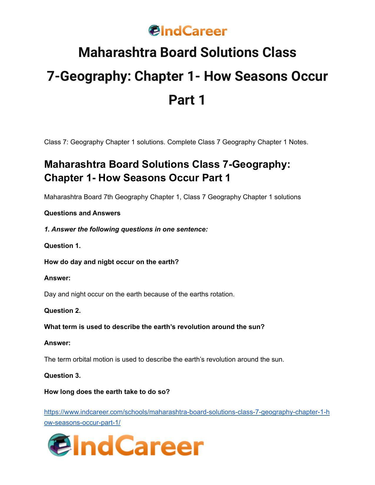 Maharashtra Board Solutions Class 7-Geography: Chapter 1- How Seasons Occur Part 1 - Page 2