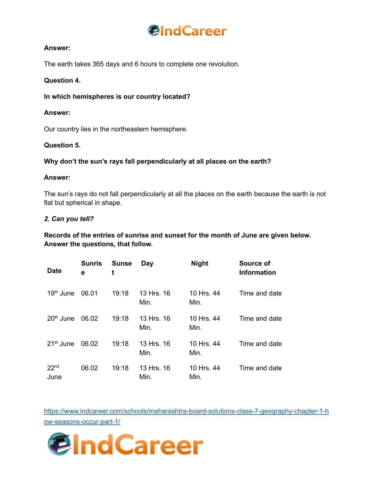 Maharashtra Board Solutions Class 7-Geography: Chapter 1- How Seasons Occur Part 1 - Page 3