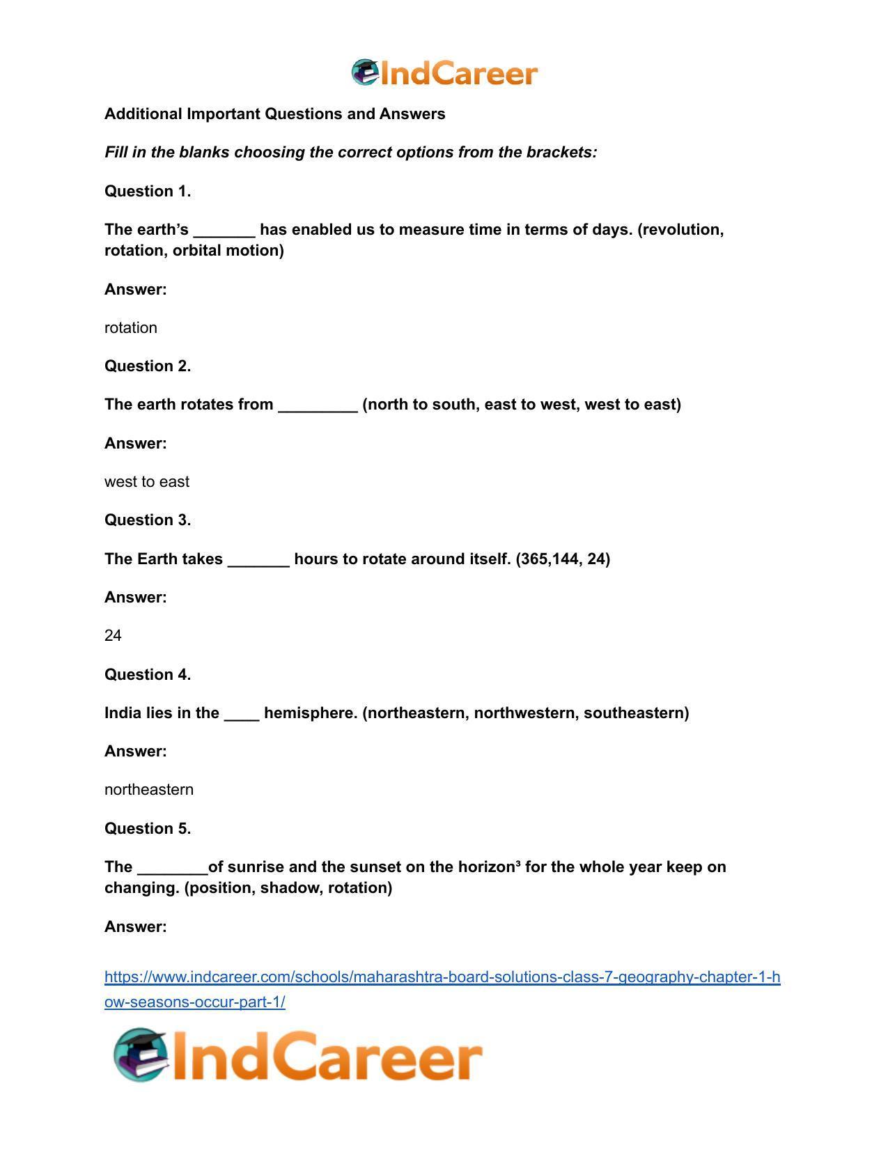 Maharashtra Board Solutions Class 7-Geography: Chapter 1- How Seasons Occur Part 1 - Page 6