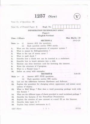 AP Inter 1st Year nformation Technology and C -I (New) March-2019-Vocational Question Paper
