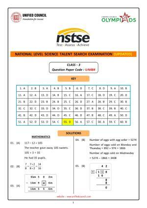 NSTSE 2023 Class 3 Answer Key (Paper Code 484)