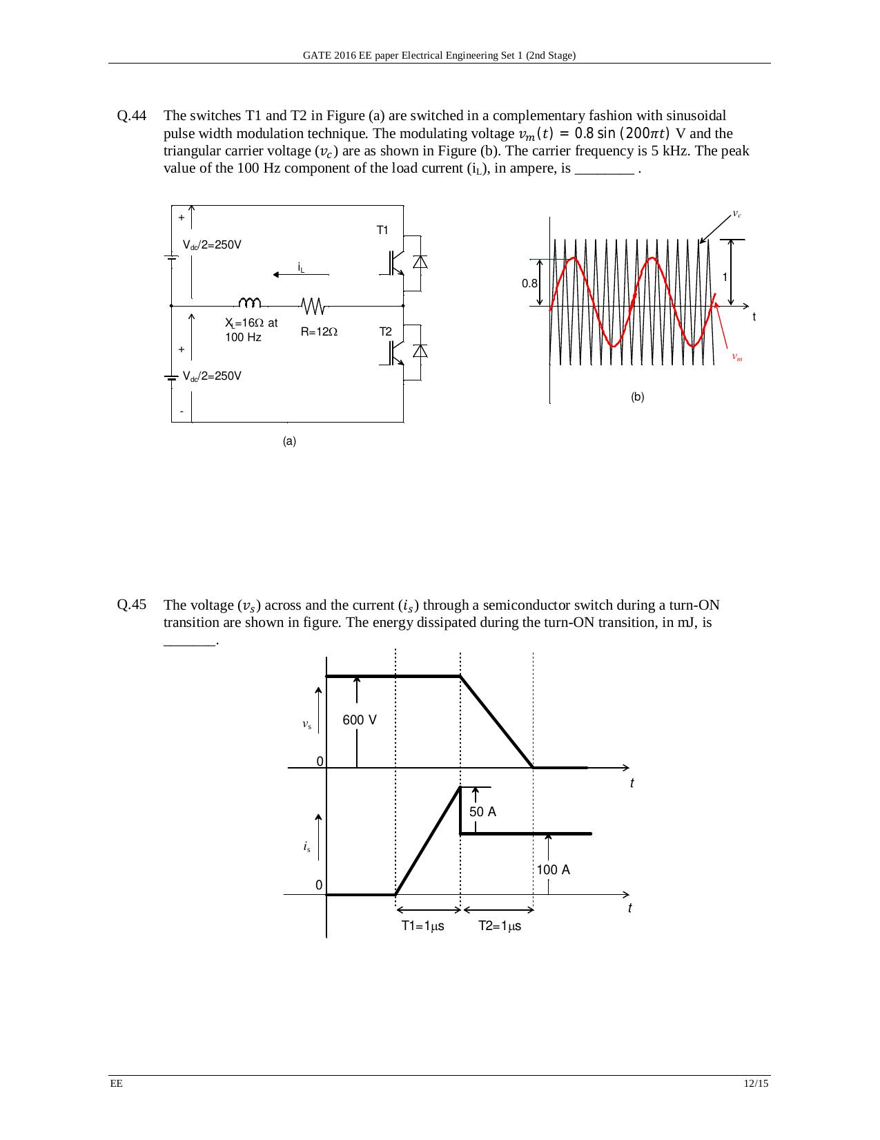 GATE 2016 Electrical Engineering (EE) Question Paper with Answer Key - Page 15