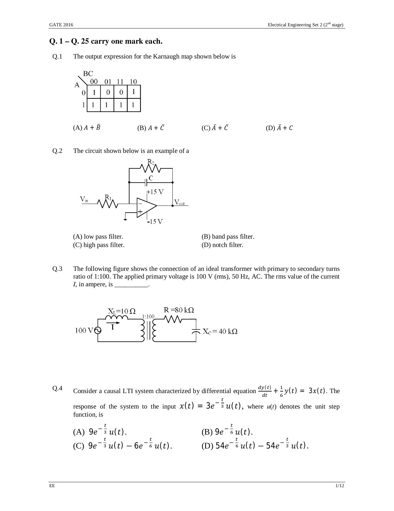 GATE 2016 Electrical Engineering (EE) Question Paper with Answer Key - Page 24
