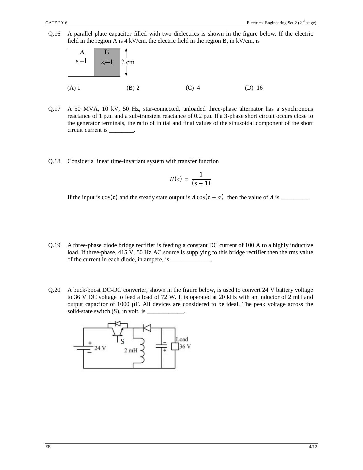 GATE 2016 Electrical Engineering (EE) Question Paper with Answer Key - Page 27