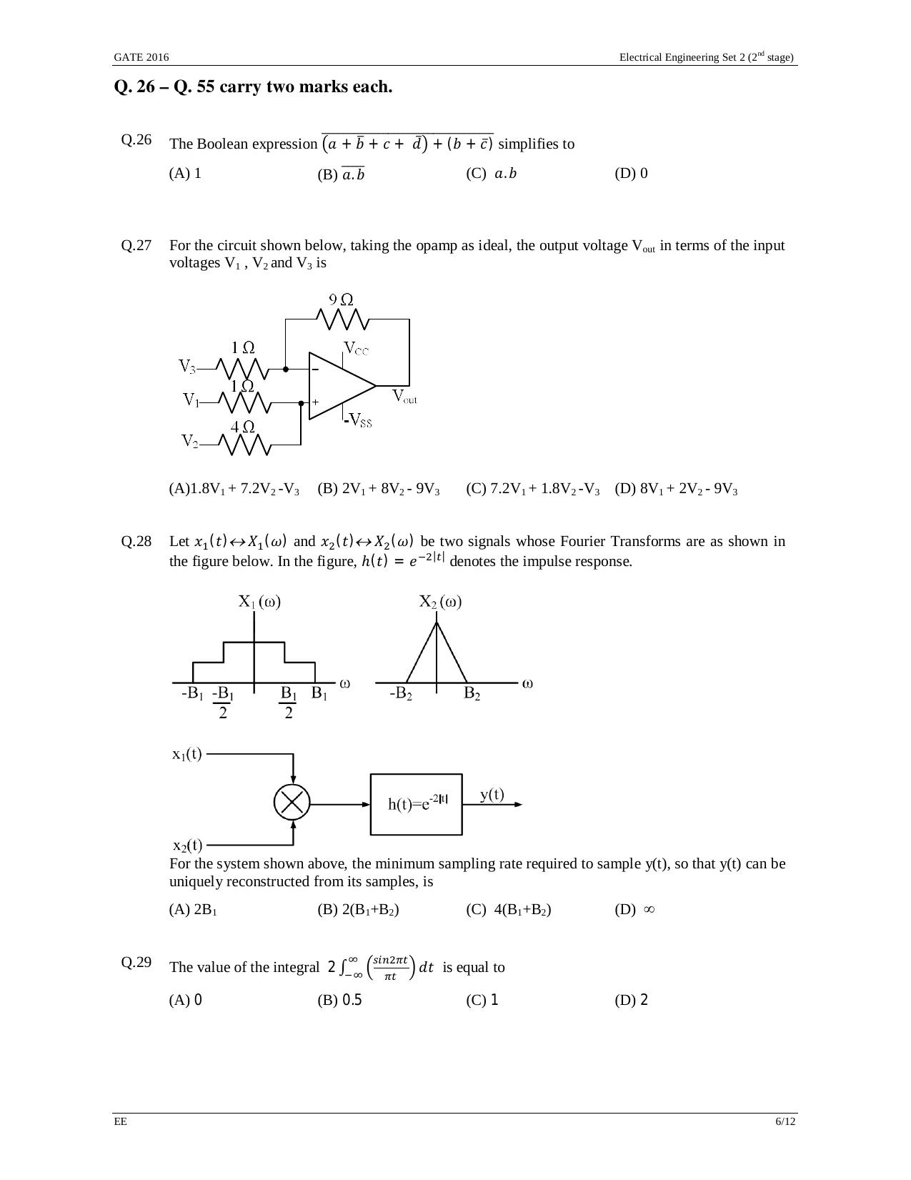 GATE 2016 Electrical Engineering (EE) Question Paper with Answer Key - Page 29