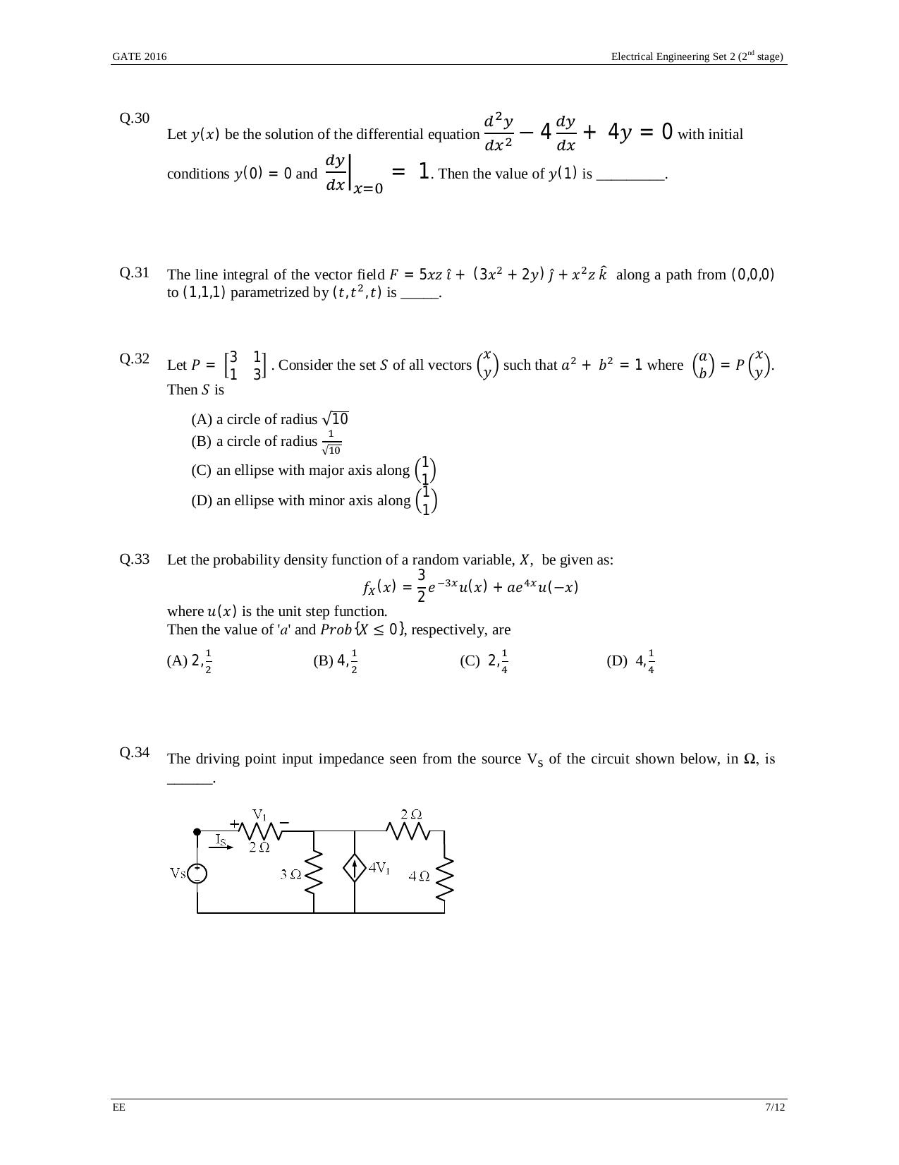 GATE 2016 Electrical Engineering (EE) Question Paper with Answer Key - Page 30
