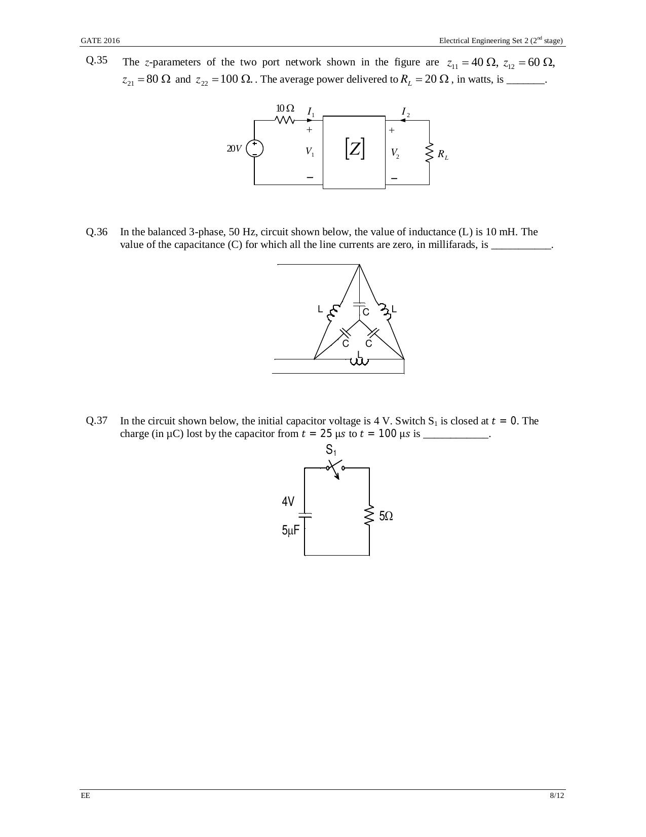 GATE 2016 Electrical Engineering (EE) Question Paper with Answer Key - Page 31