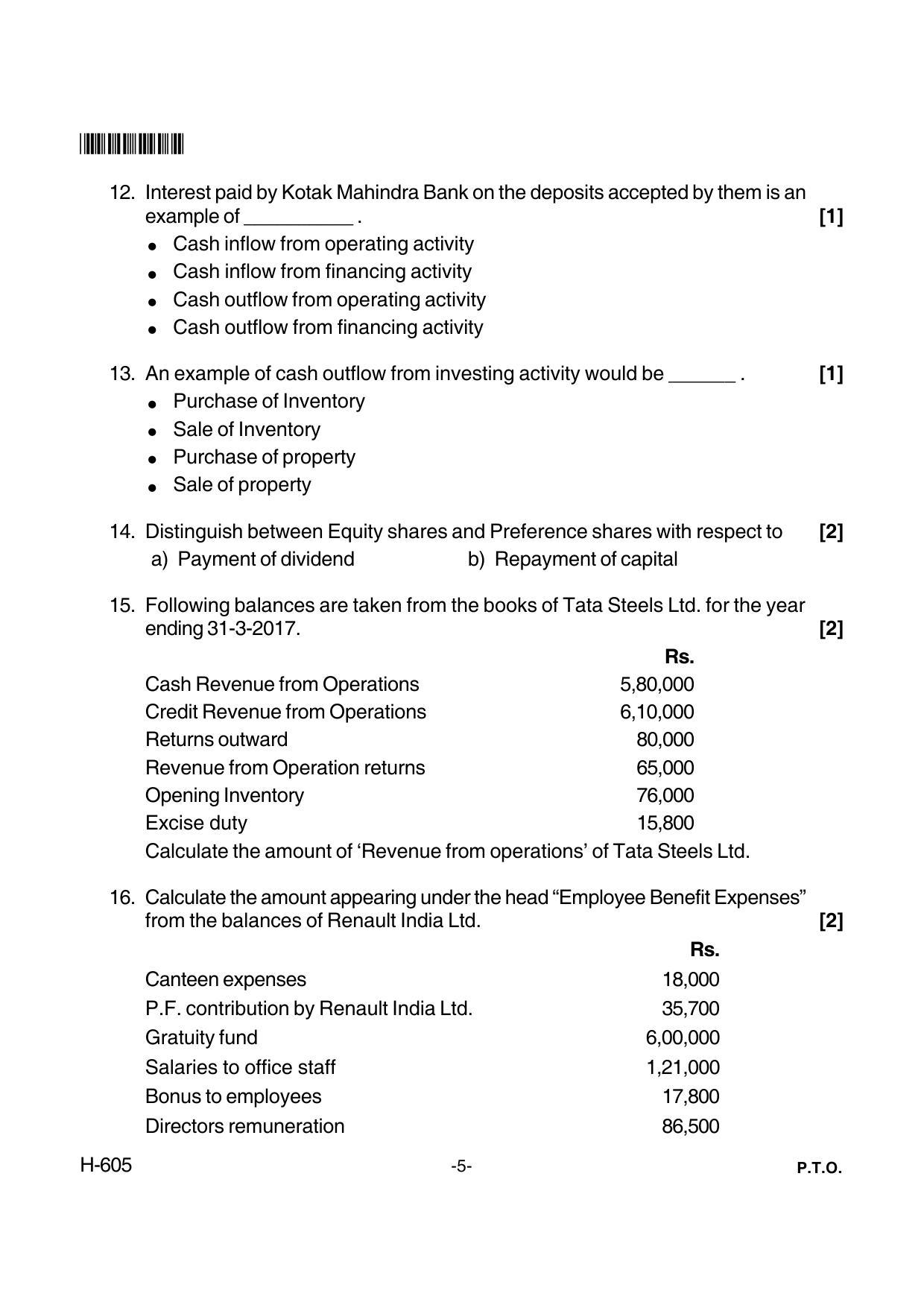 Goa Board Class 12 Accountancy  605 New Pattern (June 2018) Question Paper - Page 5