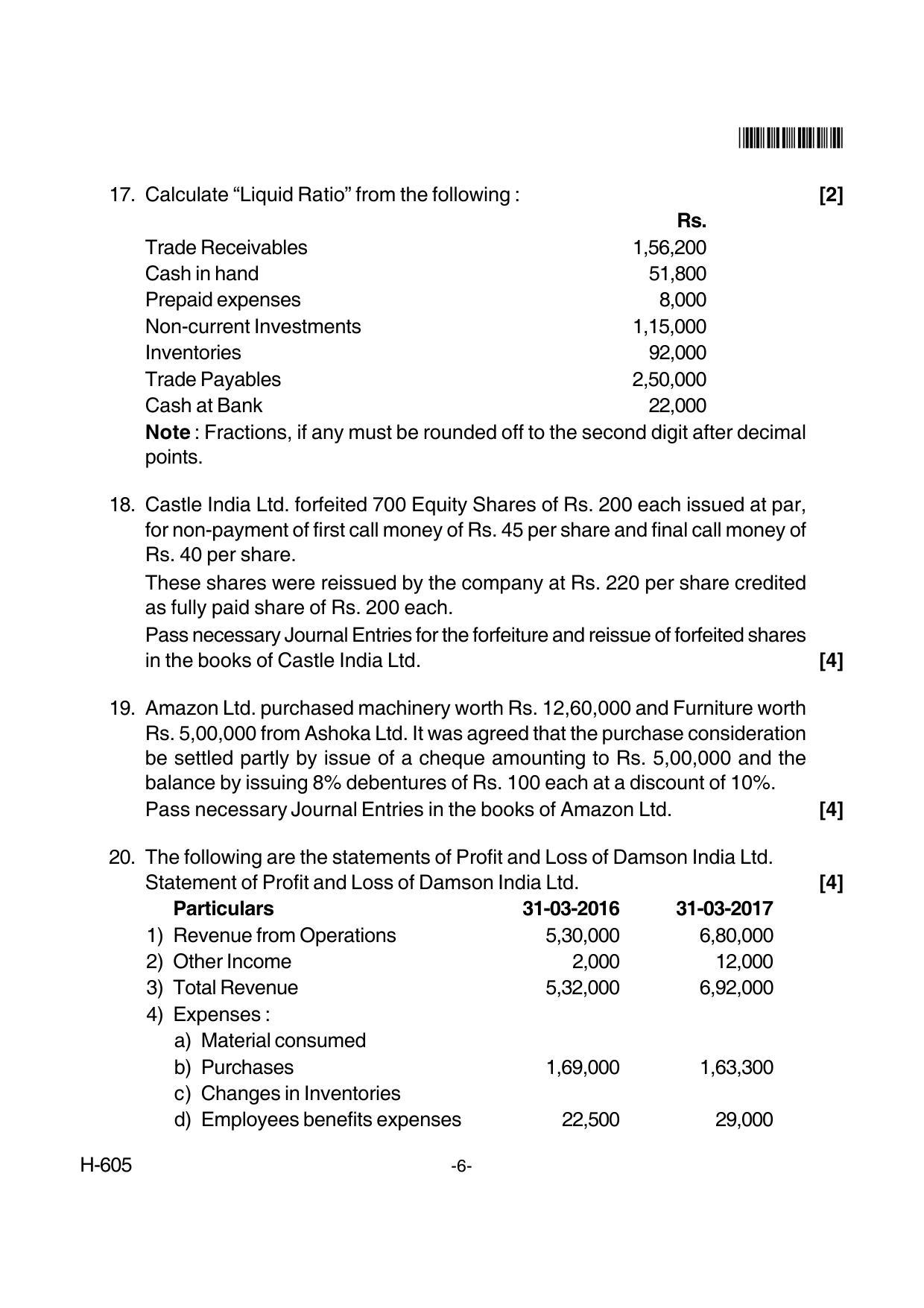 Goa Board Class 12 Accountancy  605 New Pattern (June 2018) Question Paper - Page 6