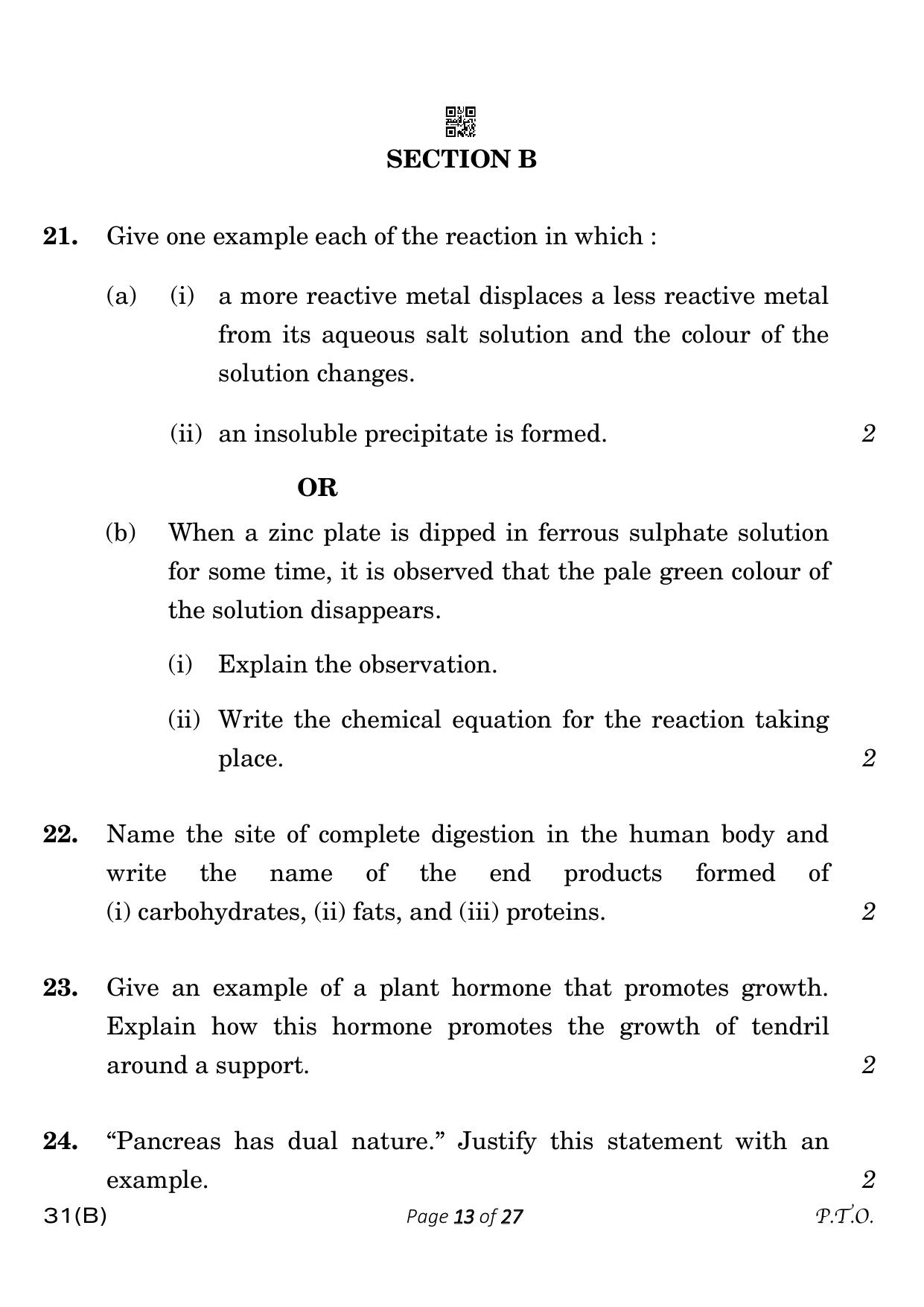 CBSE Class 10 31-B Science 2023 (Compartment) Question Paper - Page 13