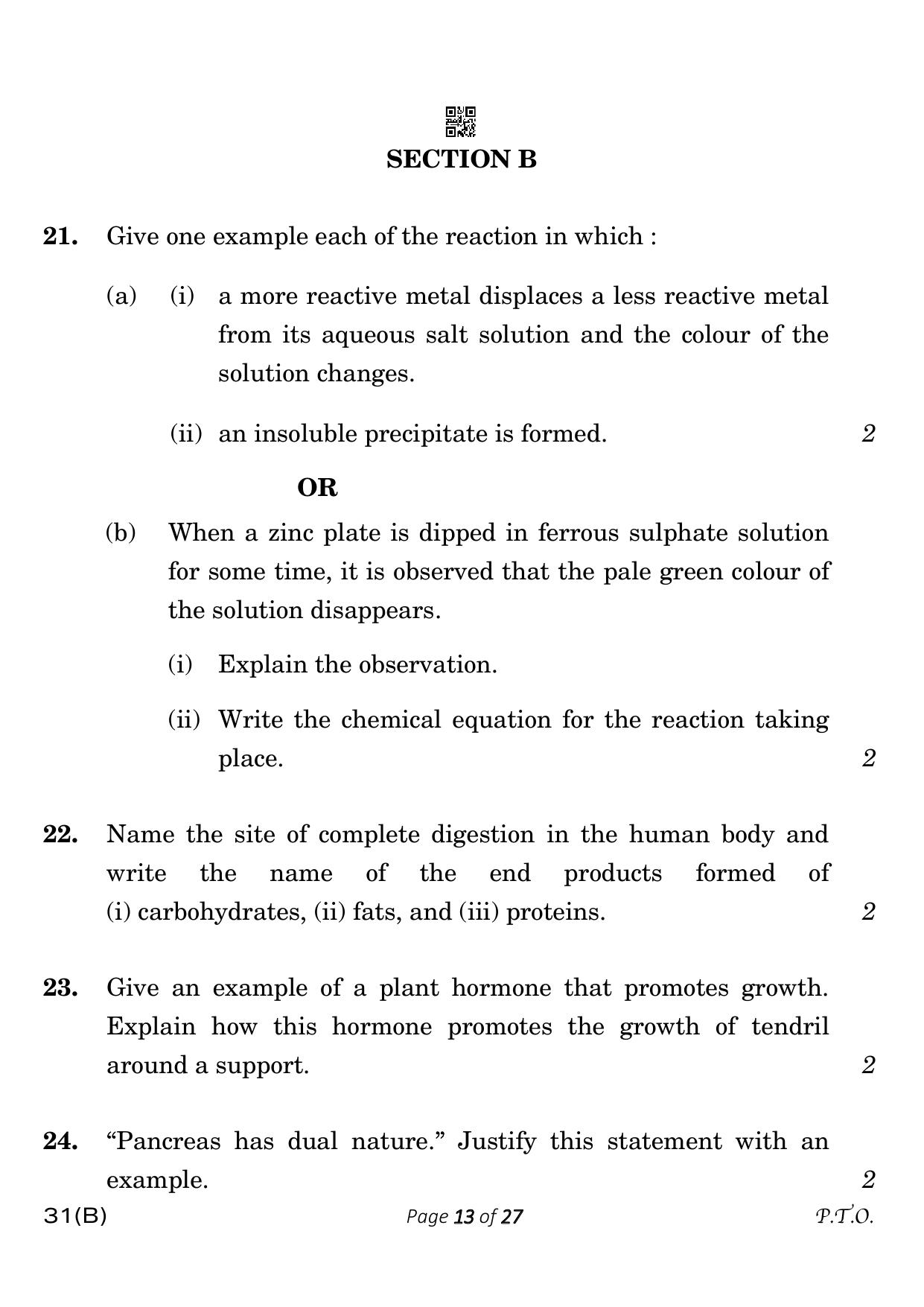 CBSE Class 10 31-B Science 2023 (Compartment) Question Paper - Page 13