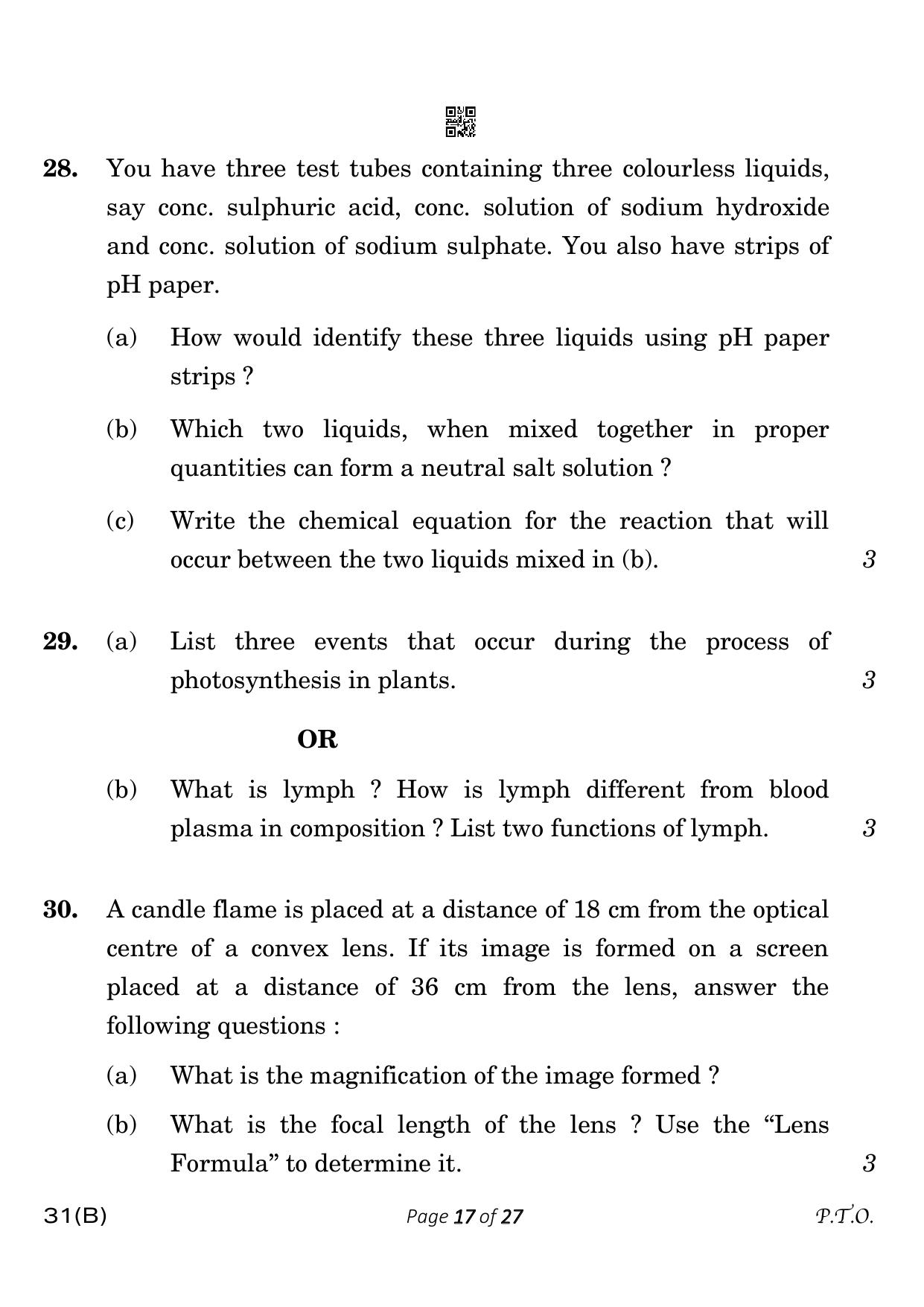 CBSE Class 10 31-B Science 2023 (Compartment) Question Paper - Page 17