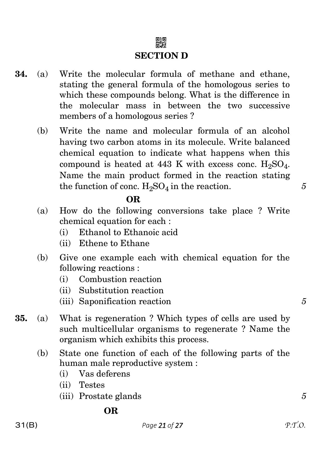 CBSE Class 10 31-B Science 2023 (Compartment) Question Paper - Page 21