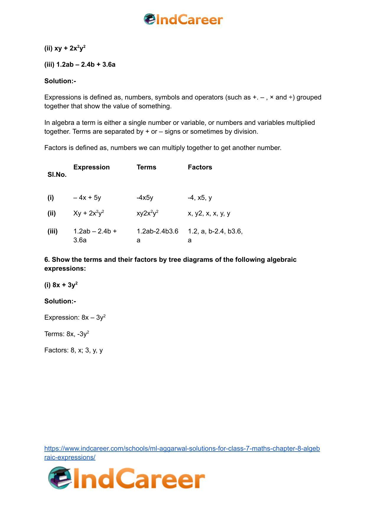 ML Aggarwal Solutions for Class 7 Maths Chapter 8- Algebraic Expressions - Page 5