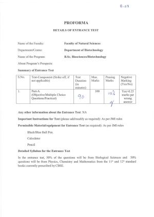 JMI Entrance Exam B07-B.Sc.(Biotechnology) Syllabus