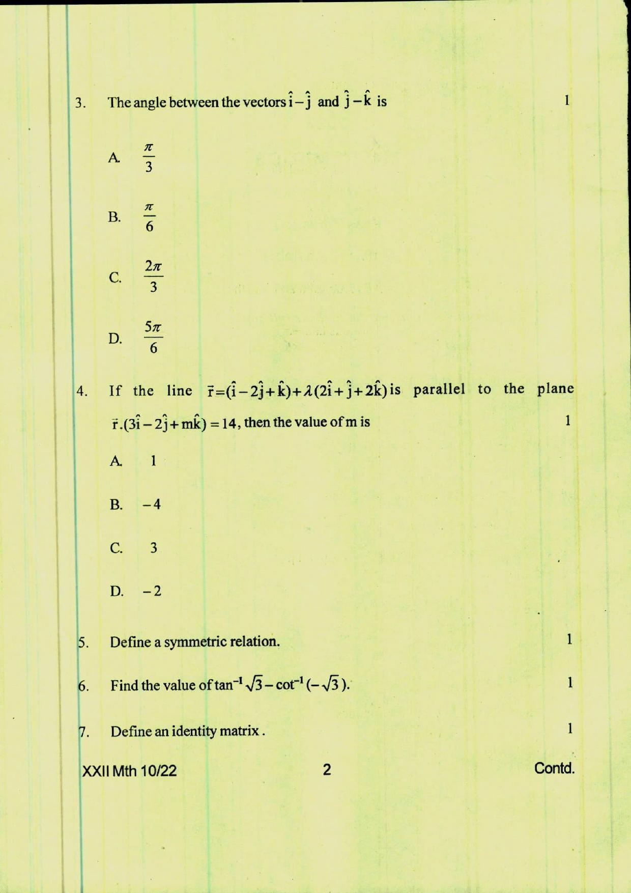 COHSEM 12th Question Papers 2022 Mathematics - Page 2