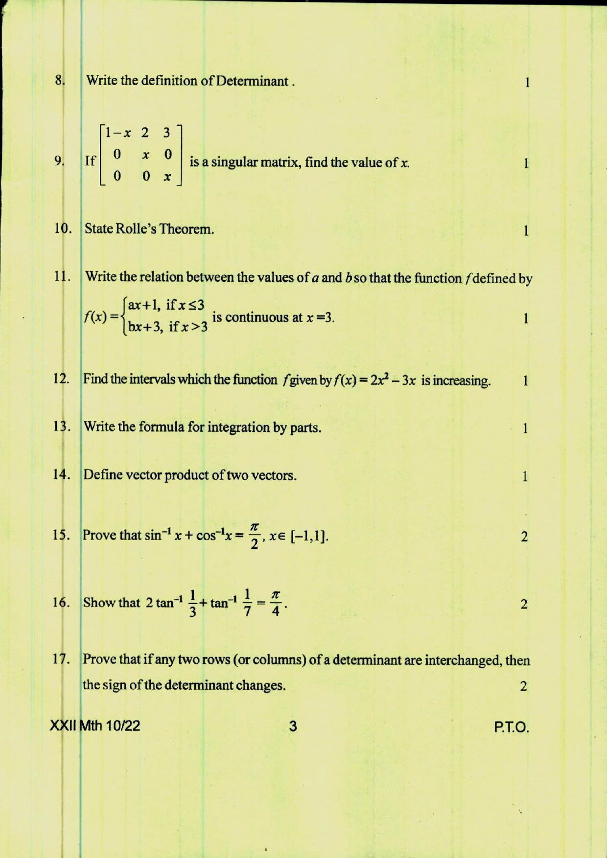 COHSEM 12th Question Papers 2022 Mathematics - Page 3