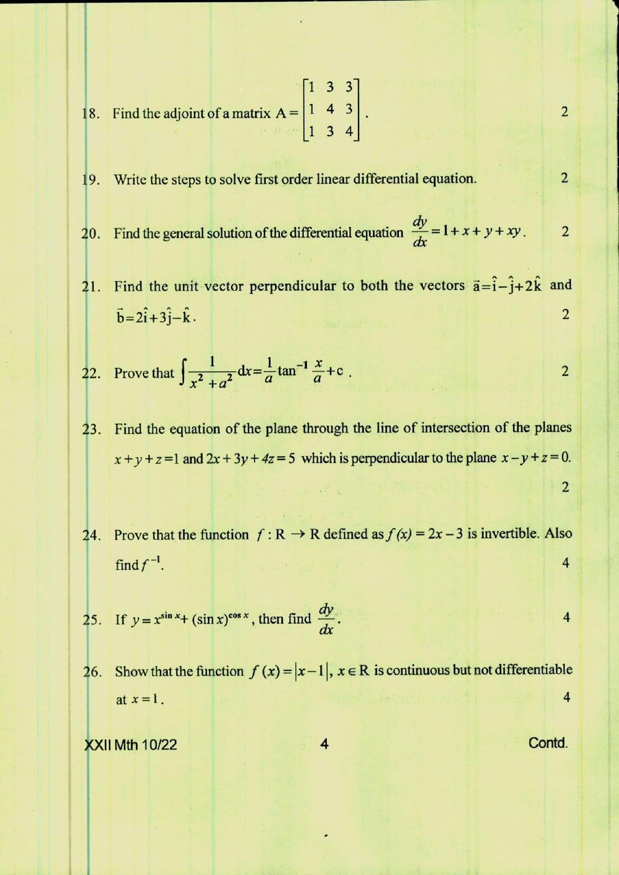 COHSEM 12th Question Papers 2022 Mathematics - Page 4