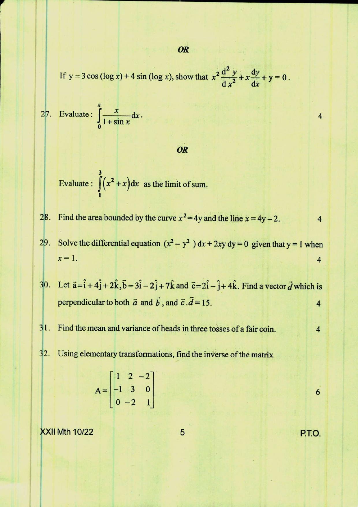 COHSEM 12th Question Papers 2022 Mathematics - Page 5