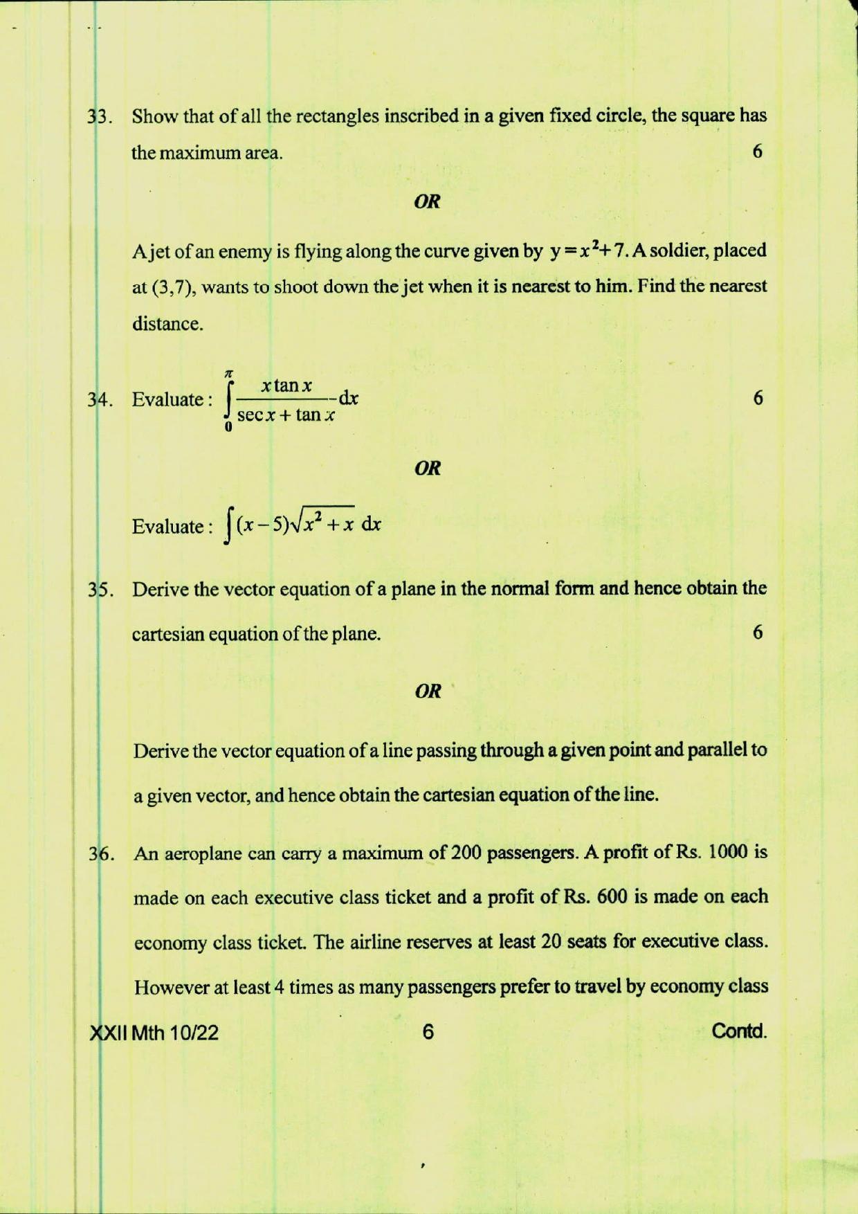 COHSEM 12th Question Papers 2022 Mathematics - Page 6