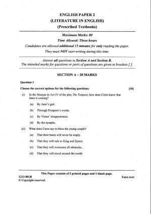 ISC Class 12 English Literature (Paper 2) 2023 Question Paper