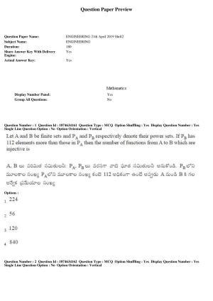 AP EAPCET 2019 - 21 April 2019 Afternoon - Master Engineering Question Paper With Preliminary Keys