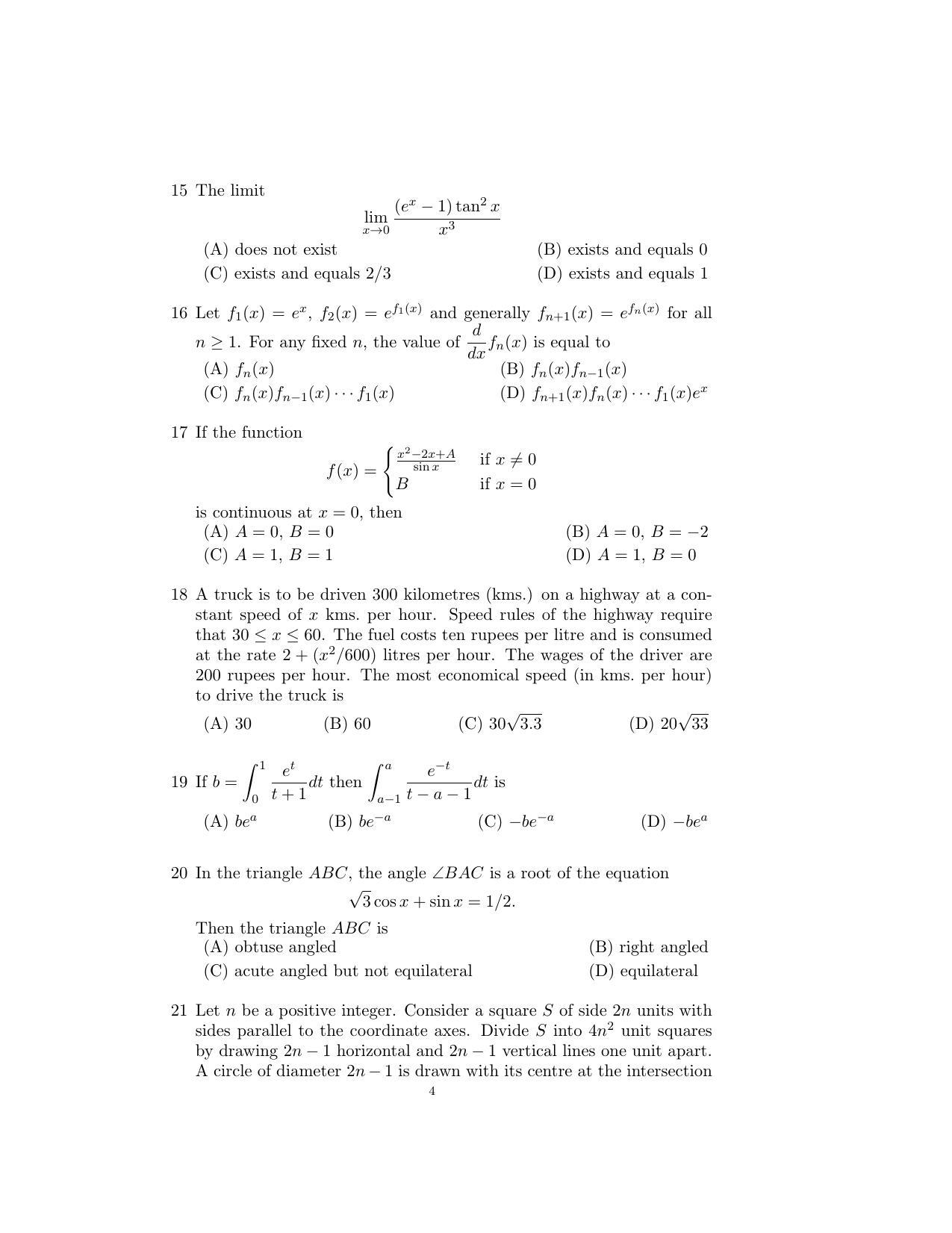 ISI Admission Test B.Stat UGB 2016 Sample Paper - Page 4