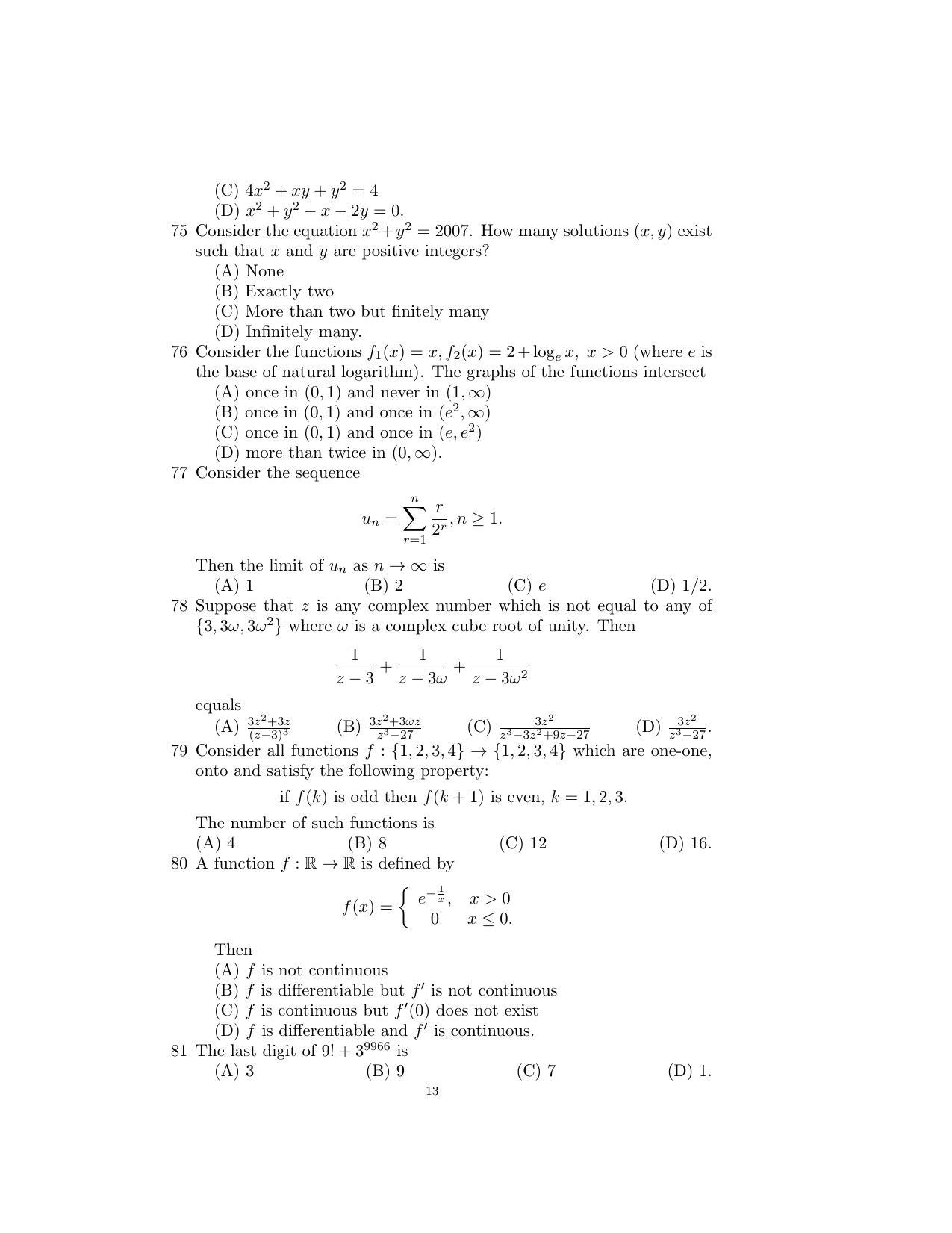 ISI Admission Test B.Stat UGB 2016 Sample Paper - Page 13