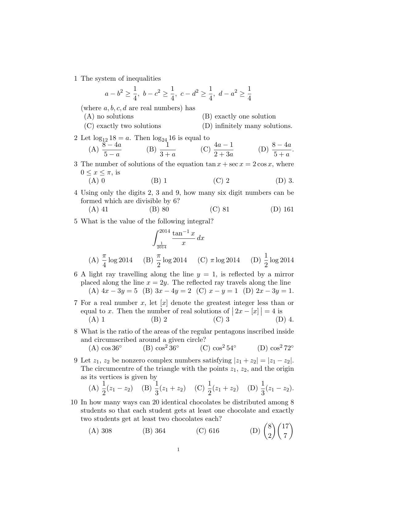 ISI Admission Test B.Stat UGB 2016 Sample Paper - Page 29