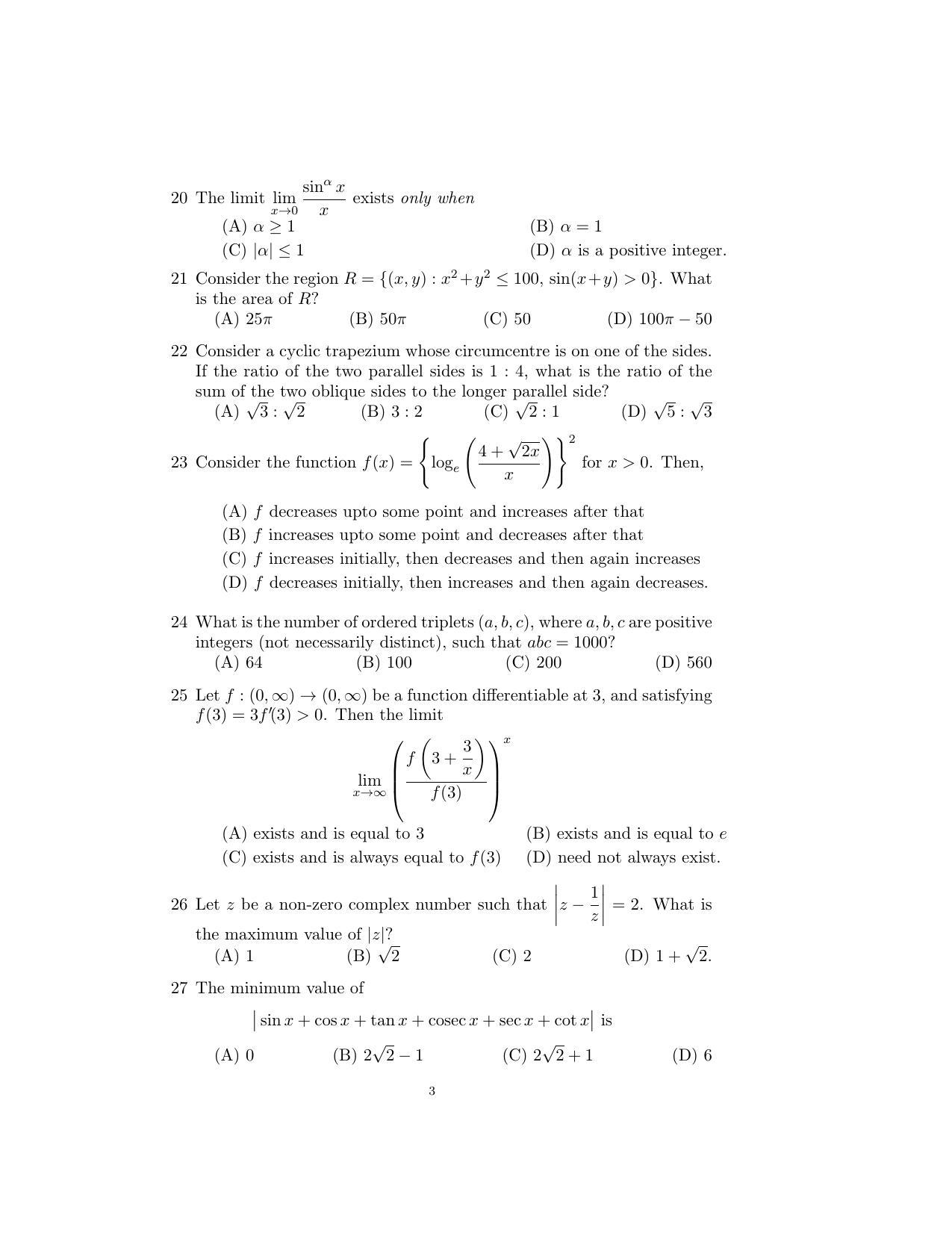 ISI Admission Test B.Stat UGB 2016 Sample Paper - Page 31