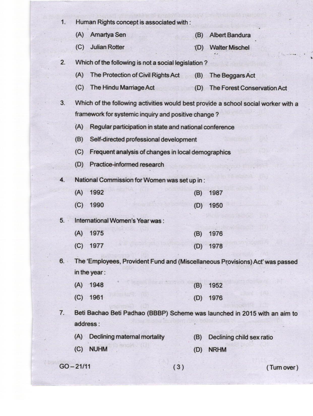 Odisha CPET 2024 SOCIAL WORK Question Papers - Page 3