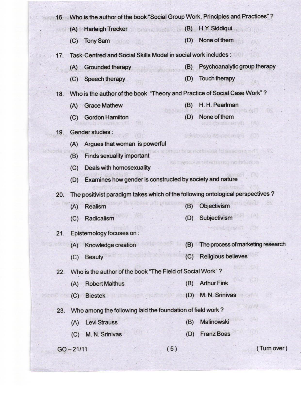 Odisha CPET 2024 SOCIAL WORK Question Papers - Page 5