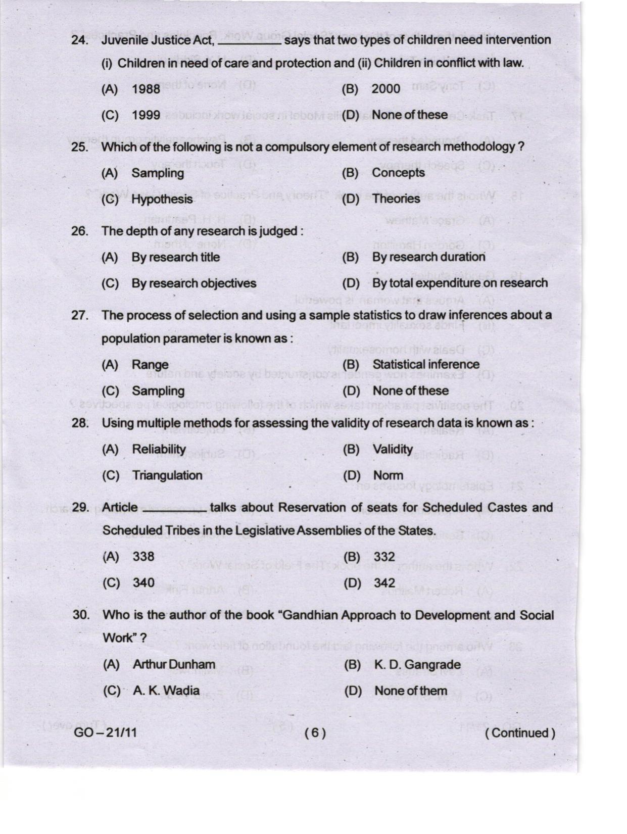 Odisha CPET 2024 SOCIAL WORK Question Papers - Page 6