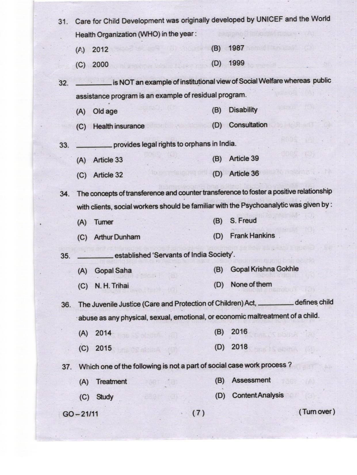 Odisha CPET 2024 SOCIAL WORK Question Papers - Page 7