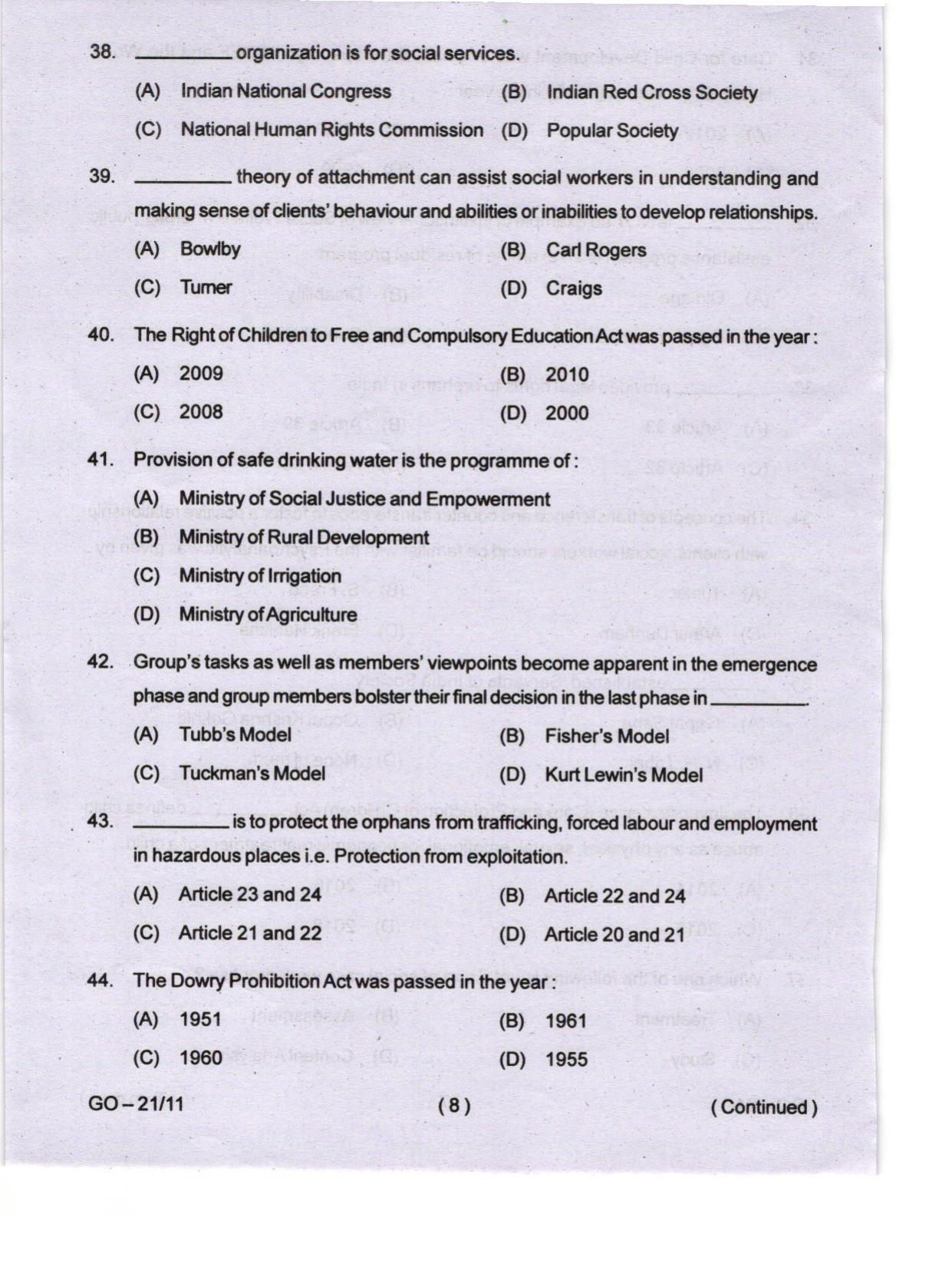 Odisha CPET 2024 SOCIAL WORK Question Papers - Page 8