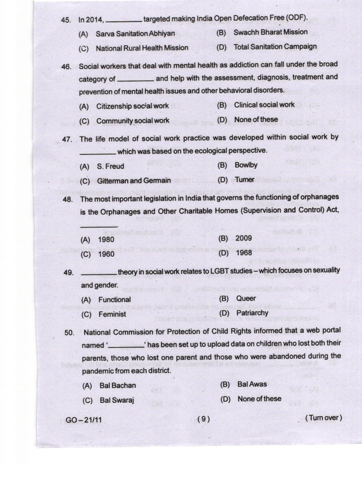 Odisha CPET 2024 SOCIAL WORK Question Papers - Page 9