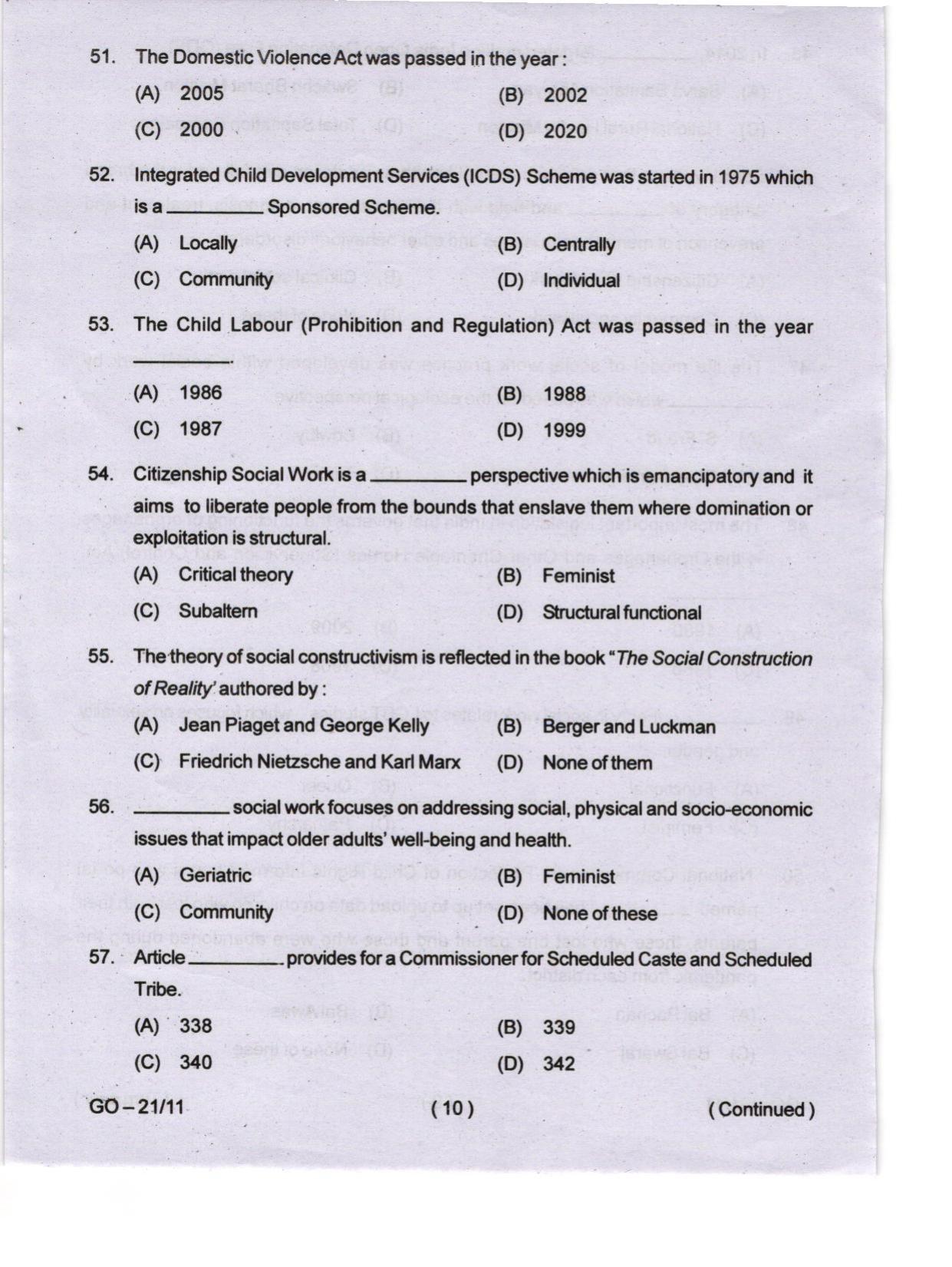 Odisha CPET 2024 SOCIAL WORK Question Papers - Page 10