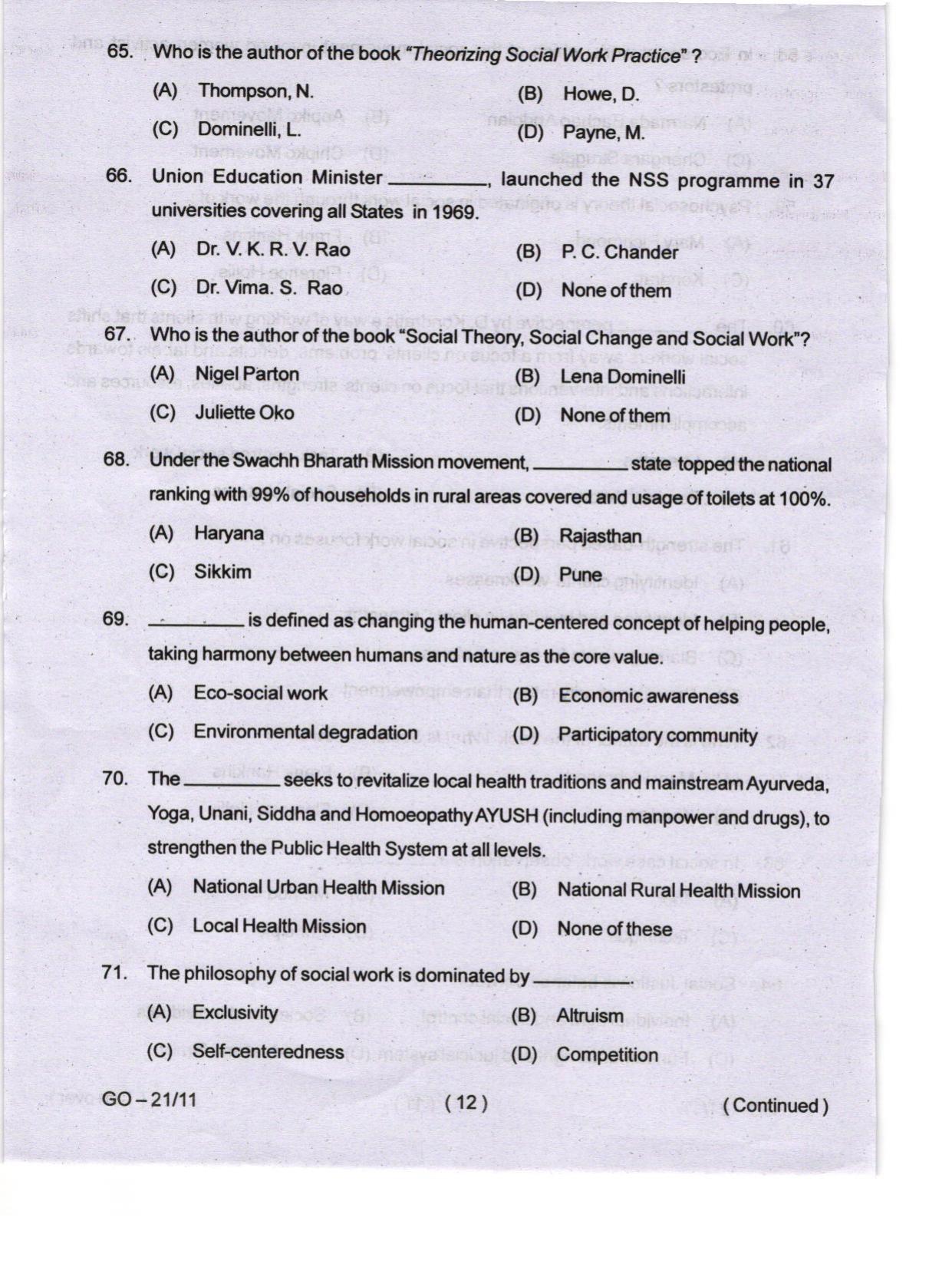 Odisha CPET 2024 SOCIAL WORK Question Papers - Page 12