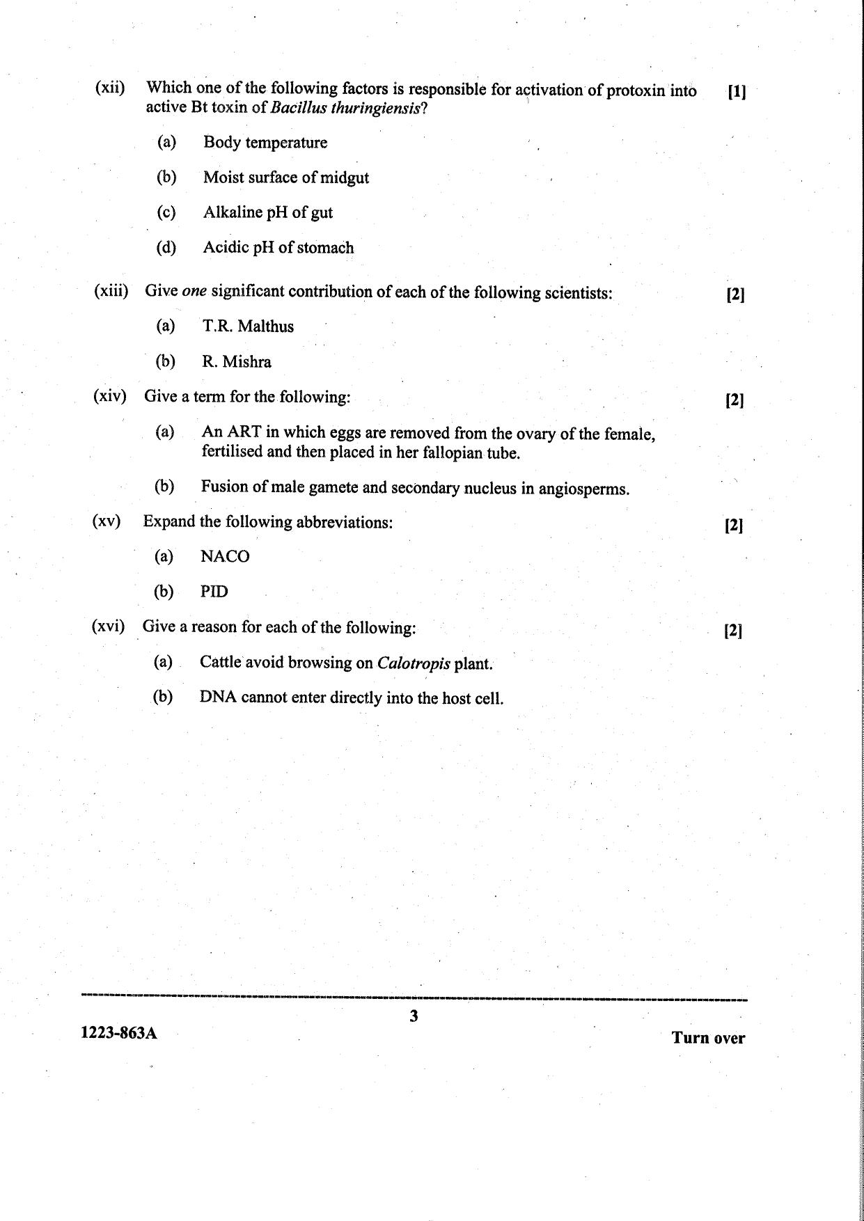 ISC Class 12 Biology 2023 Question Paper - Page 3