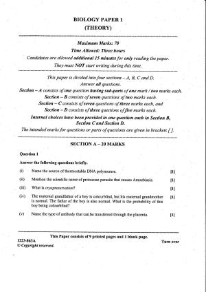 ISC Class 12 Biology 2023 Question Paper
