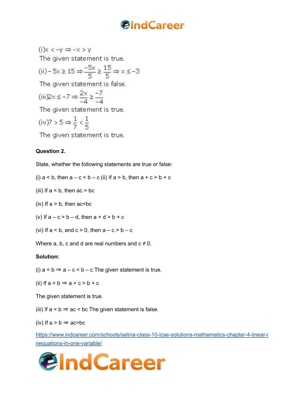 Selina Class 10 ICSE Solutions Mathematics : Chapter 4 - Linear Inequations (in one variable) - Page 3