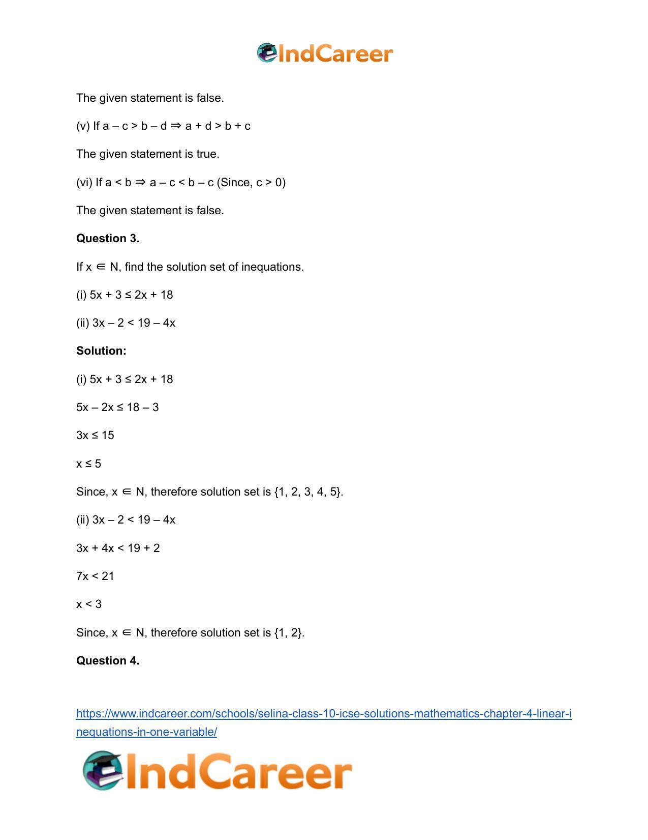 Selina Class 10 ICSE Solutions Mathematics : Chapter 4 - Linear Inequations (in one variable) - Page 4