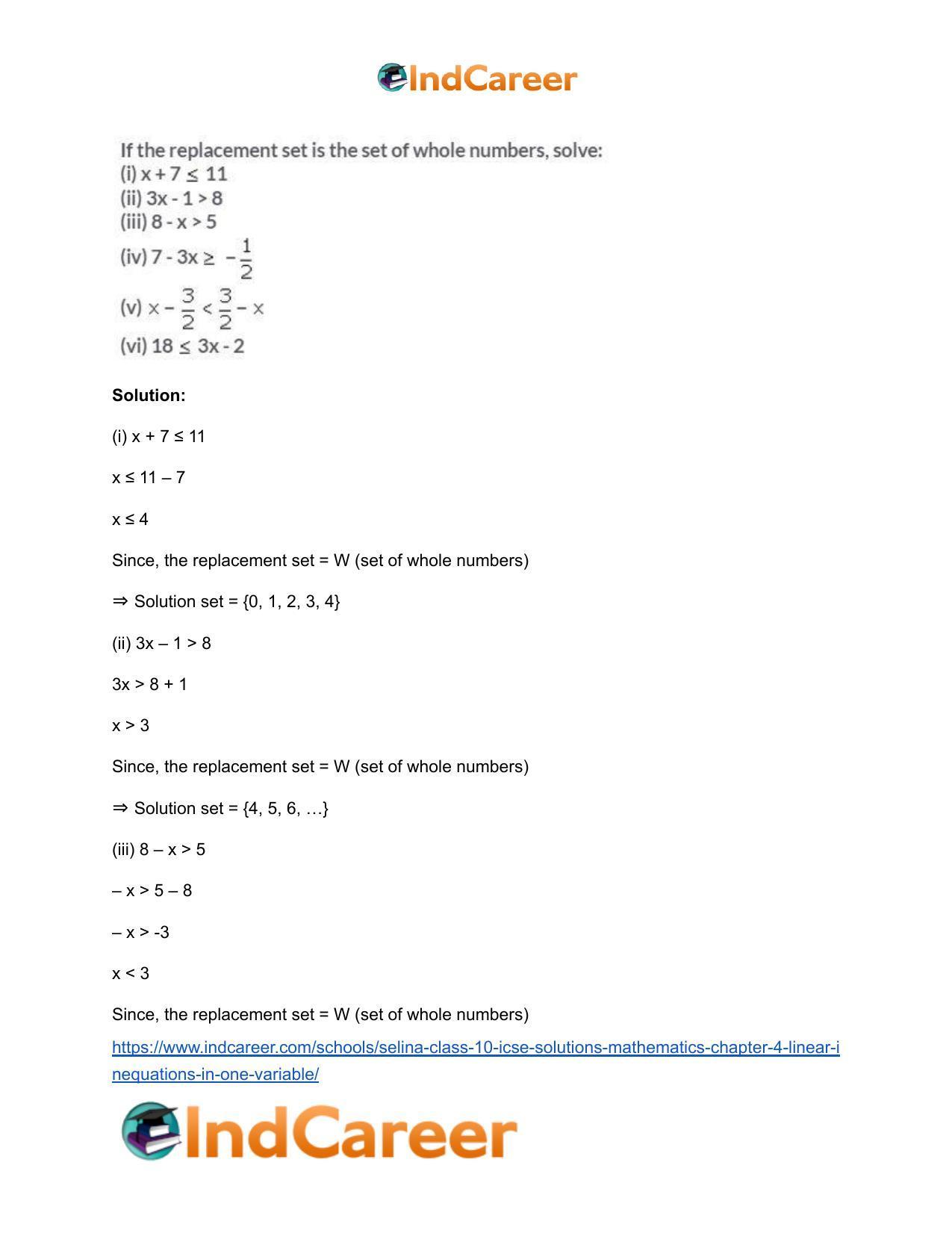 Selina Class 10 ICSE Solutions Mathematics : Chapter 4 - Linear Inequations (in one variable) - Page 5