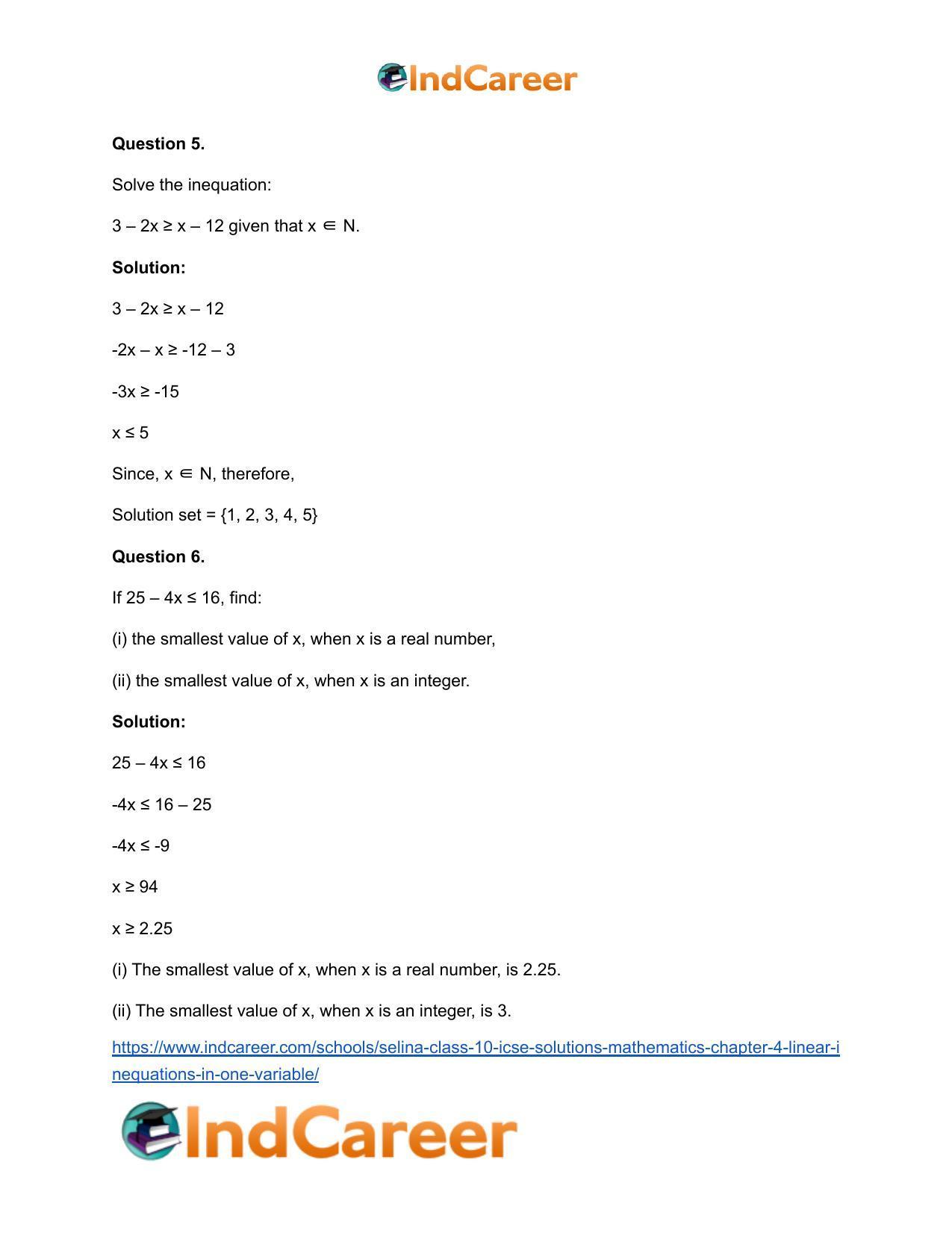 Selina Class 10 ICSE Solutions Mathematics : Chapter 4 - Linear Inequations (in one variable) - Page 7