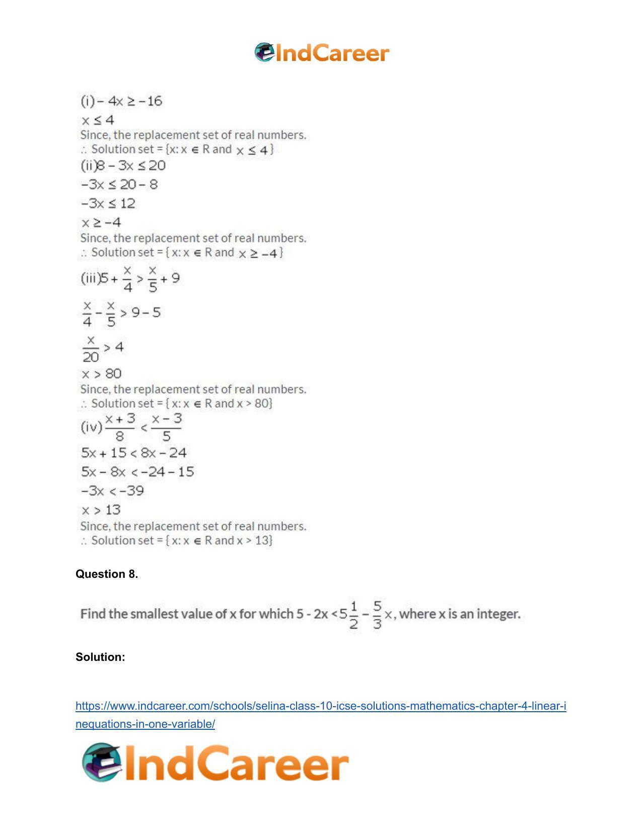 Selina Class 10 ICSE Solutions Mathematics : Chapter 4 - Linear Inequations (in one variable) - Page 9