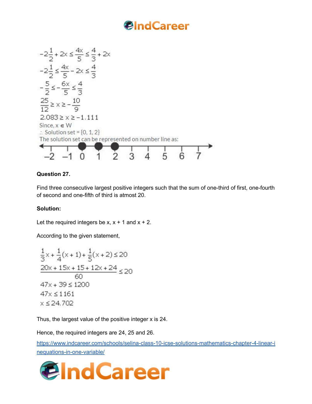 Selina Class 10 ICSE Solutions Mathematics : Chapter 4 - Linear Inequations (in one variable) - Page 35
