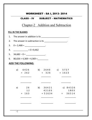 Worksheet for Class 4 Maths Assignment 97 Addition and Subtraction