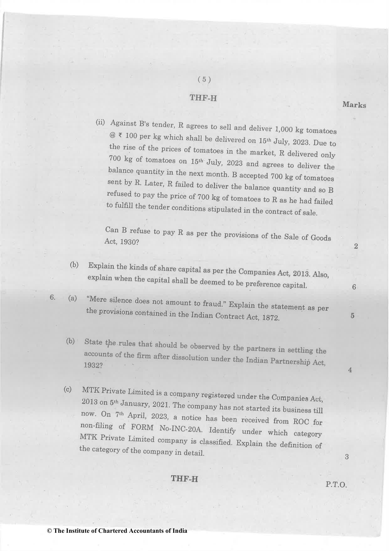 CA Foundation December 2023 Question Paper - Paper 2 (Business Laws and Business Correspondence and Reporting) - Page 5