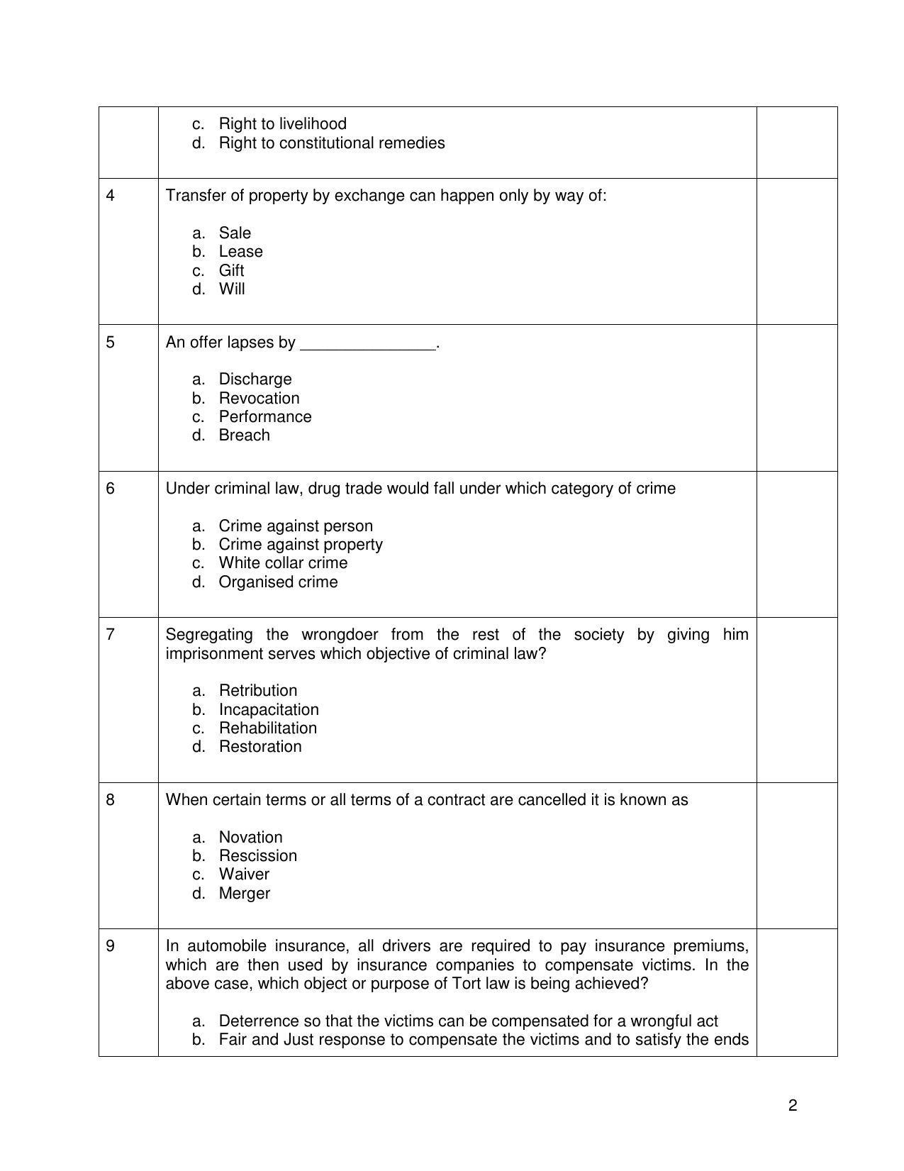 CBSE Class 12th Legal Studies Sample Question Paper 2021-22 - Page 2